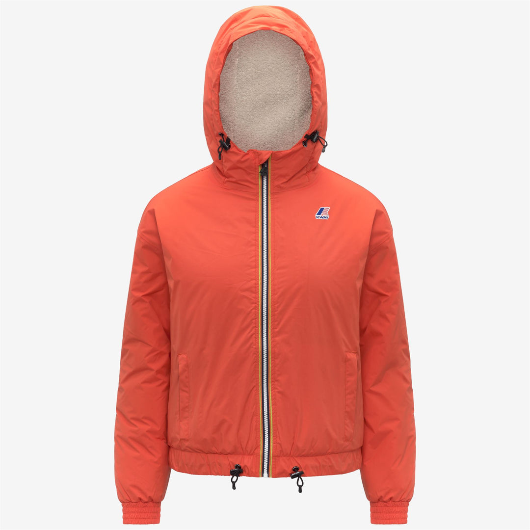 Giacca impermeabile corta arancione da donna con fodera in sherpa 01
