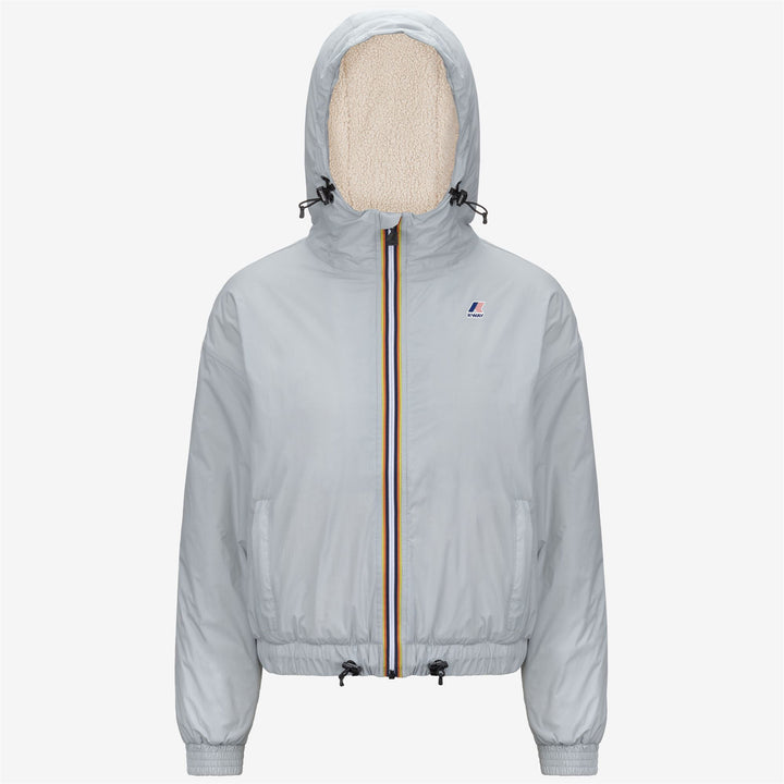 Chaqueta corta aislante gris con capucha para mujer 1