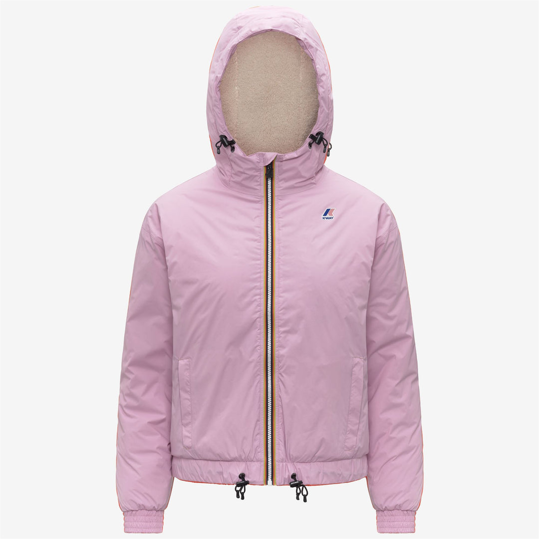 Chaqueta corta impermeable con capucha para mujer color rosa violeta 01