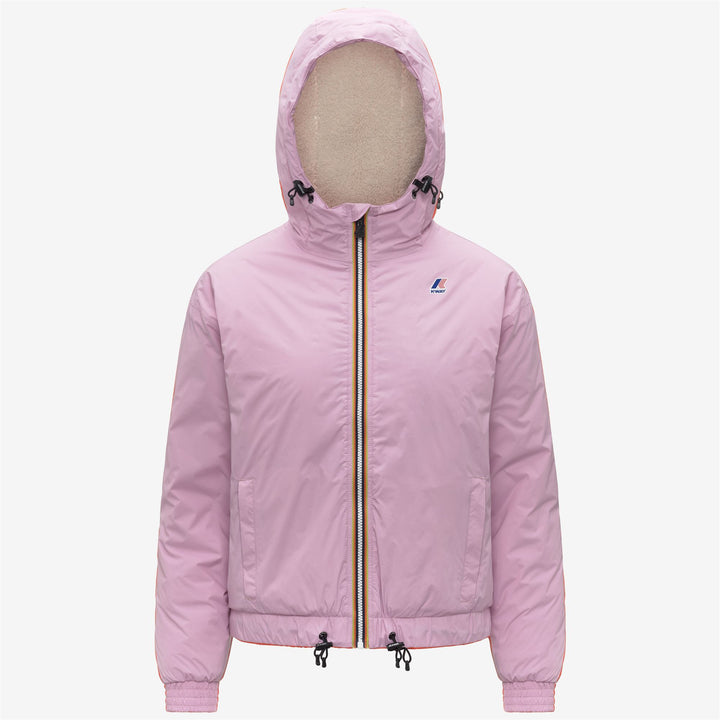 Chaqueta corta impermeable con capucha para mujer color rosa violeta 1