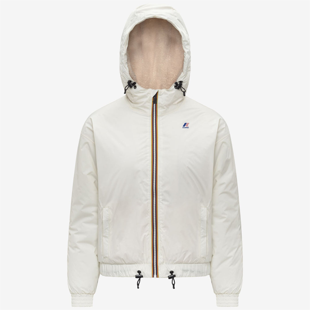 Giacca impermeabile corta da donna bianca con fodera in sherpa 01