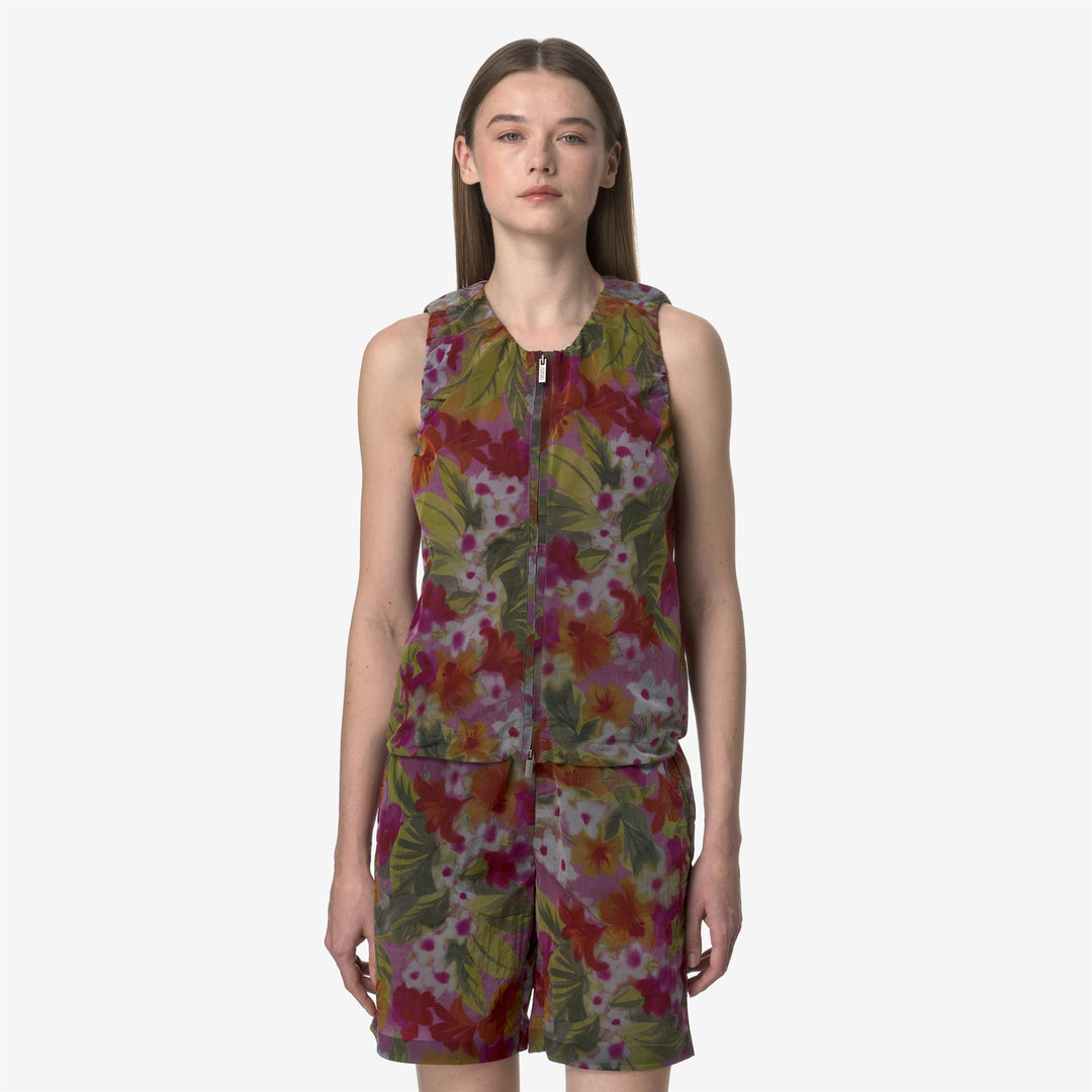 Floral Green Women's Summer Sleeveless Top with Adjustable Drawstring 01