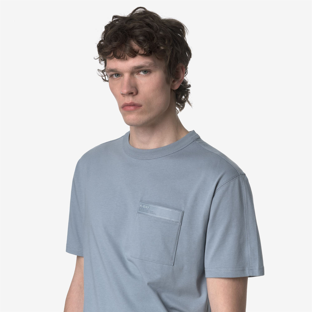 Grey Blue Men's Casual T-Shirt with Chest Pocket and Logo Appliques 02