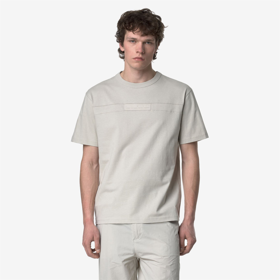 Beige Men's Casual T-Shirt with Printed Silicone Appliques 01