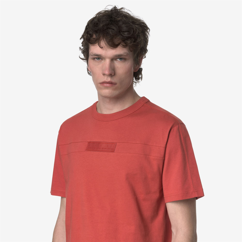 Brown Red Men's Casual Cotton T-Shirt with Printed Appliques 02