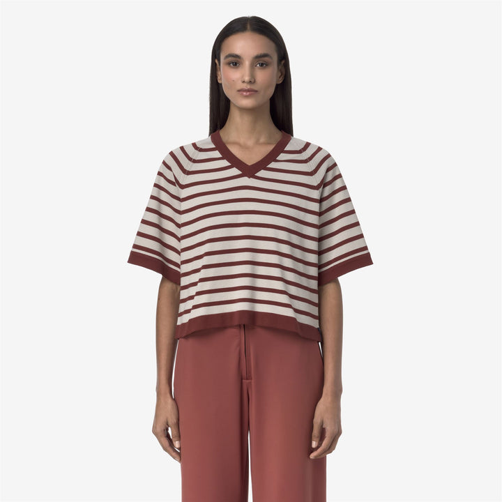 Suéter de punto a rayas gris beige para mujer de verano 3