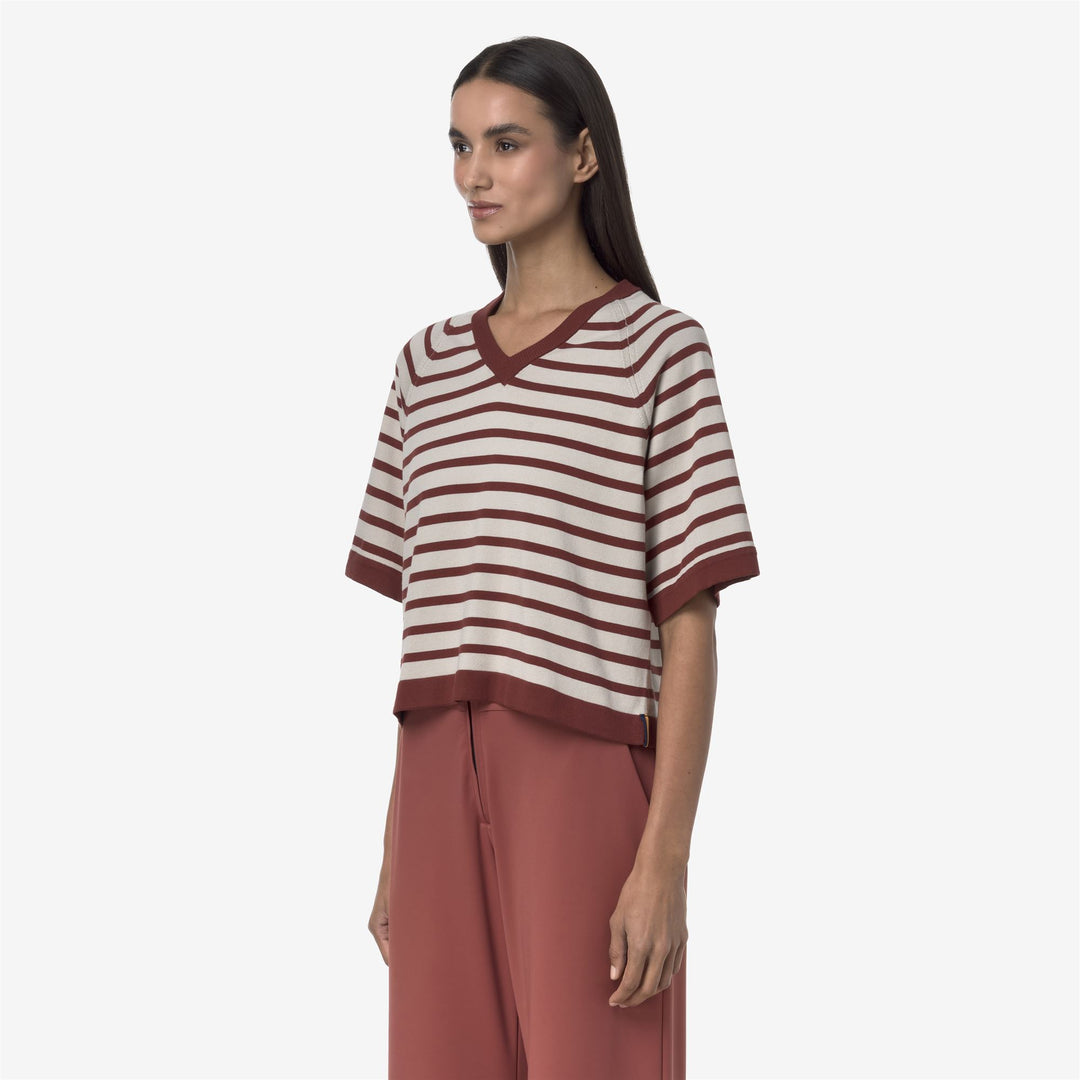 Suéter de punto a rayas gris beige para mujer de verano main