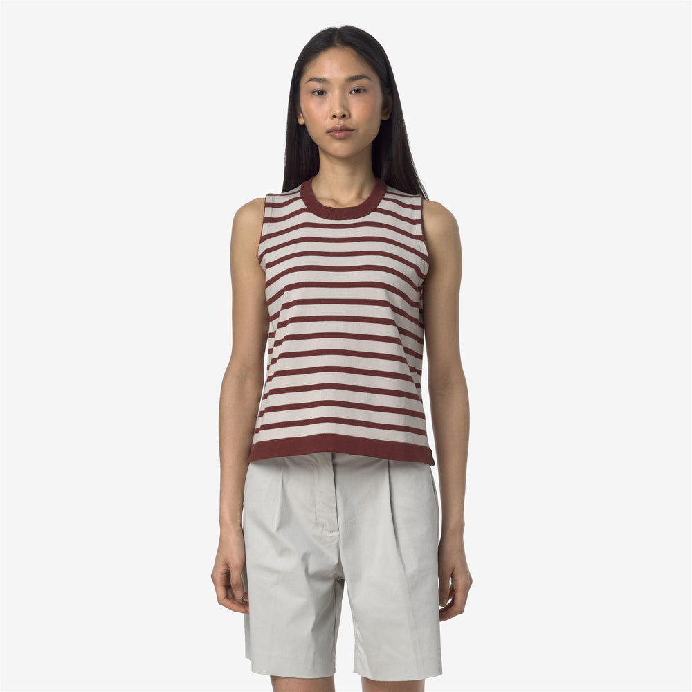 Beige Grey Women's Summer Knit Vest with Striped Design 02