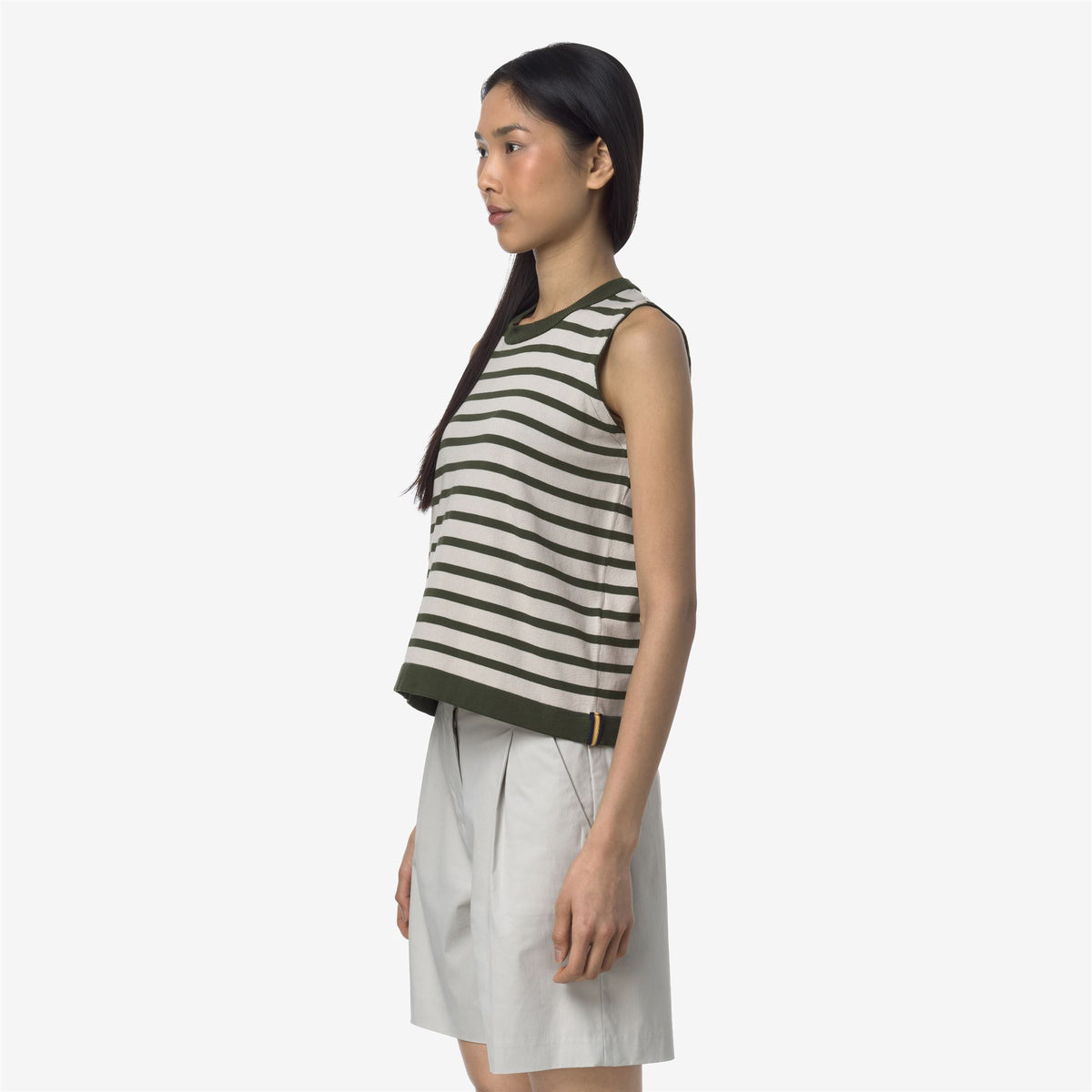Knitwear_WOMAN_GERI STRIPES_Vest_BEIGE LT - Green Lichen - Commercial 5