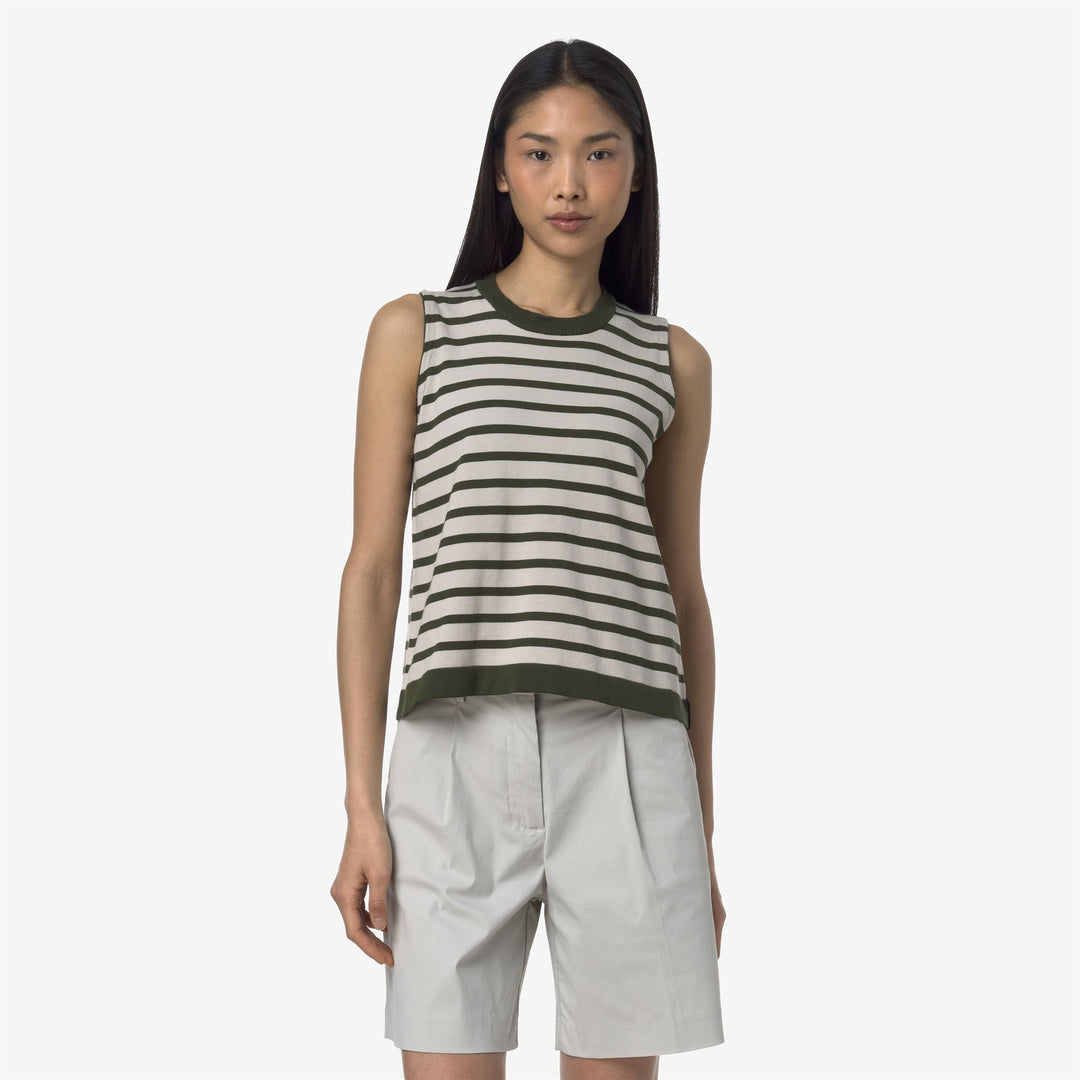 Beige grey Women's Striped Cotton Summer Vest 01