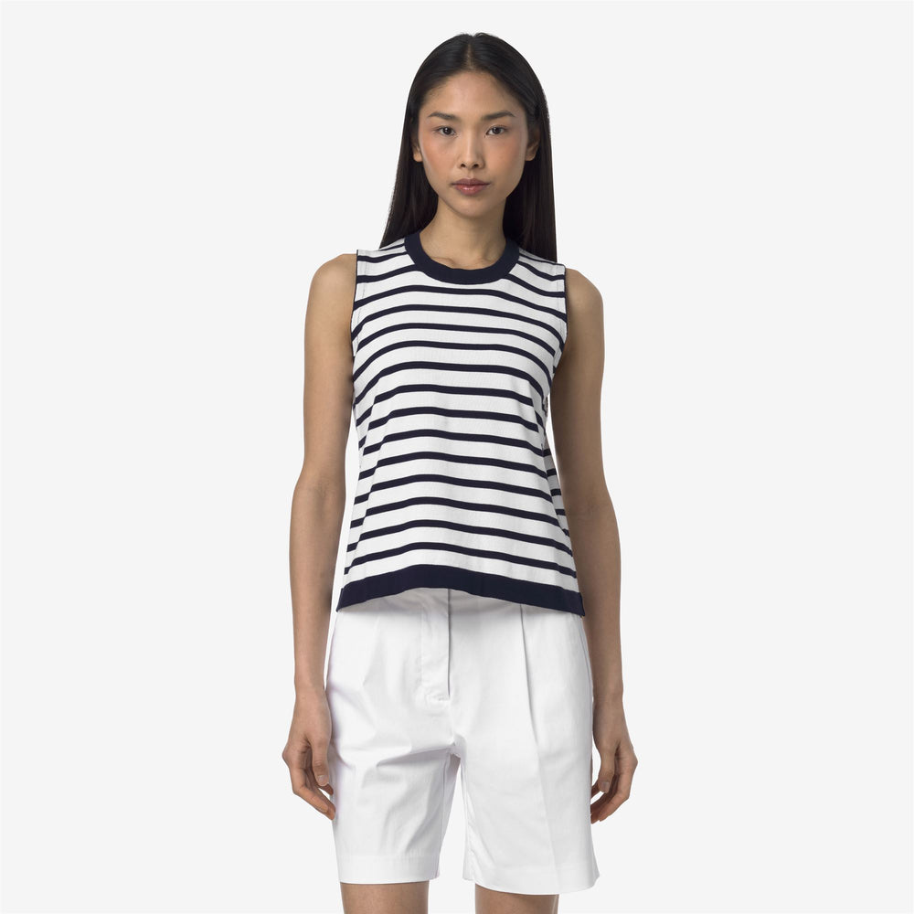 Blue White Women's Summer Knit Vest with Striped Design 02