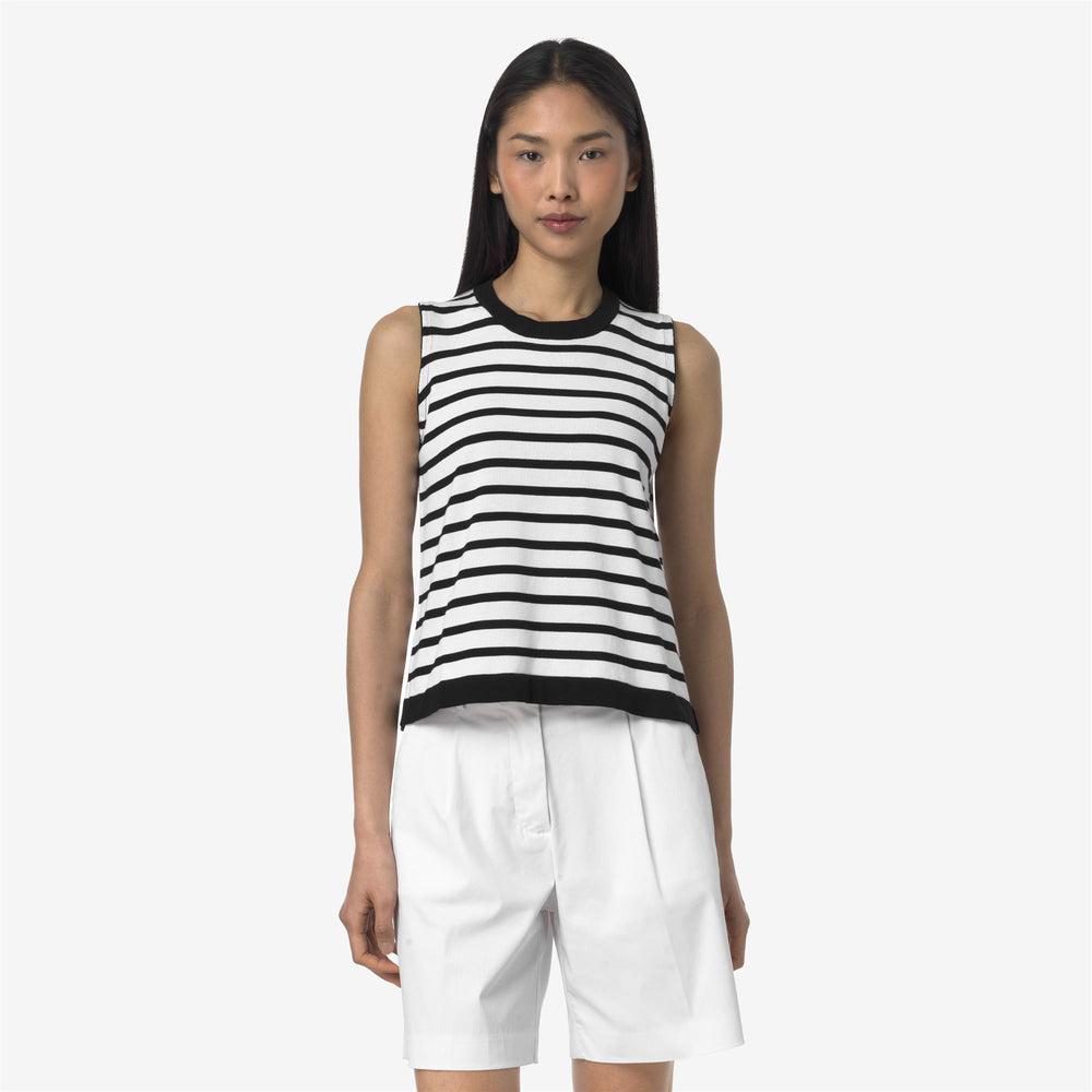Grey striped Women's Summer Knit Vest in Pure Cotton 02