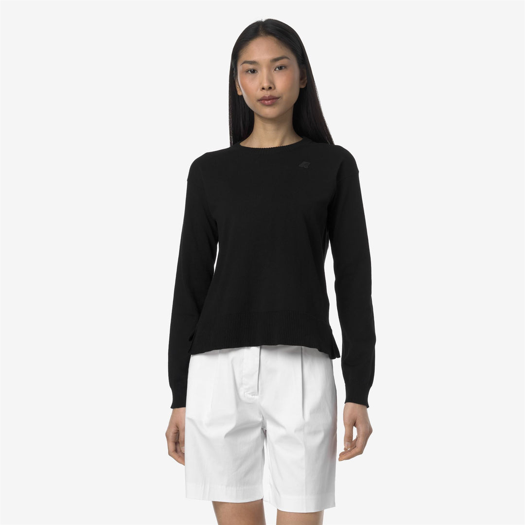Black Grey Women's Cotton Crop Sweater with Ribbed Trims 01