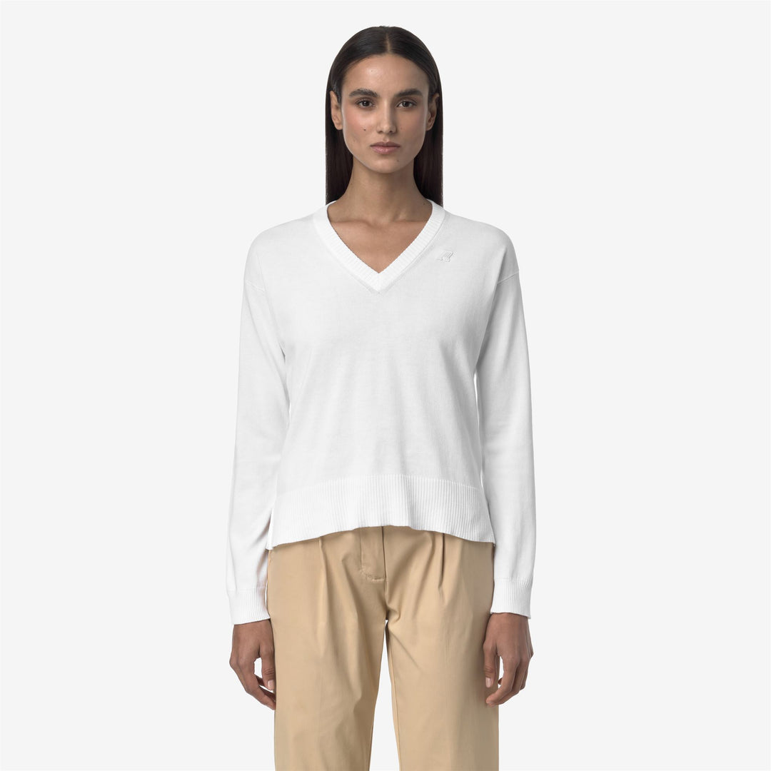 Grey White Women's Cotton Crop Sweater with V-Neck Design 01