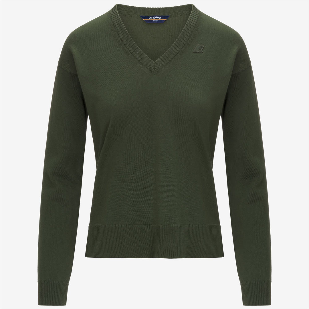 Suéter corto de algodón verde marrón para mujer con cuello en V para verano main