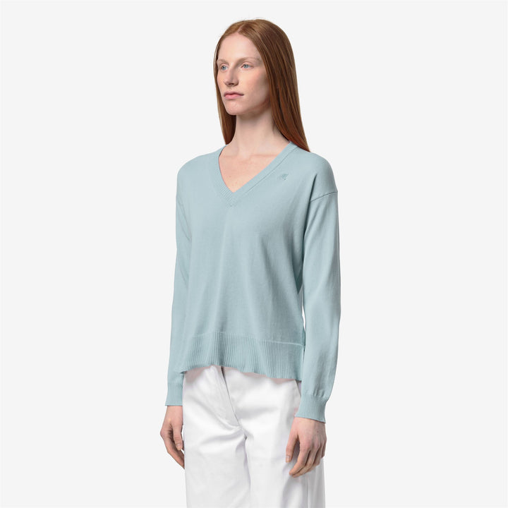 Grey Blue Women's Cotton Crop Sweater with V-Neck Design 4