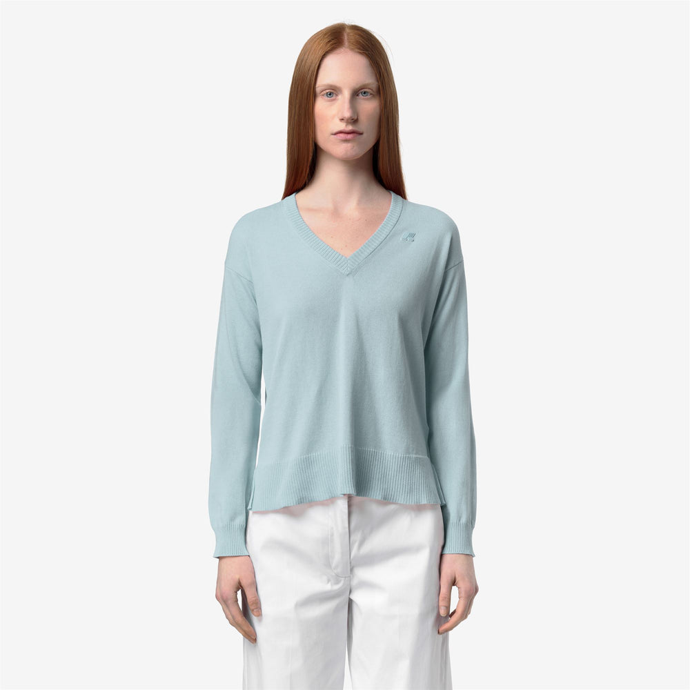 Grey Blue Women's Cotton Crop Sweater with V-Neck Design 02
