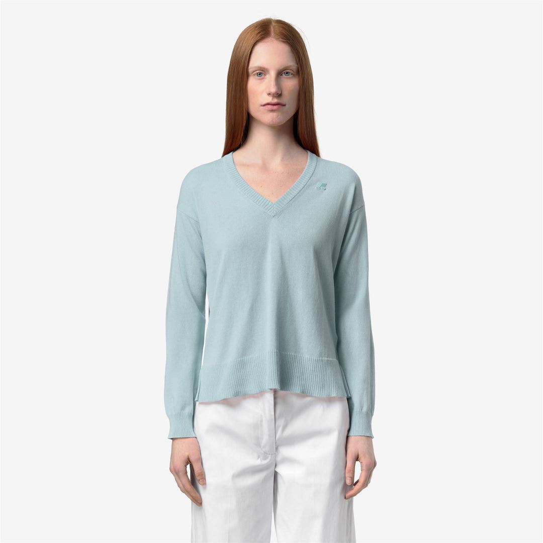 Grey Blue Women's Cotton Crop Sweater with V-Neck Design main