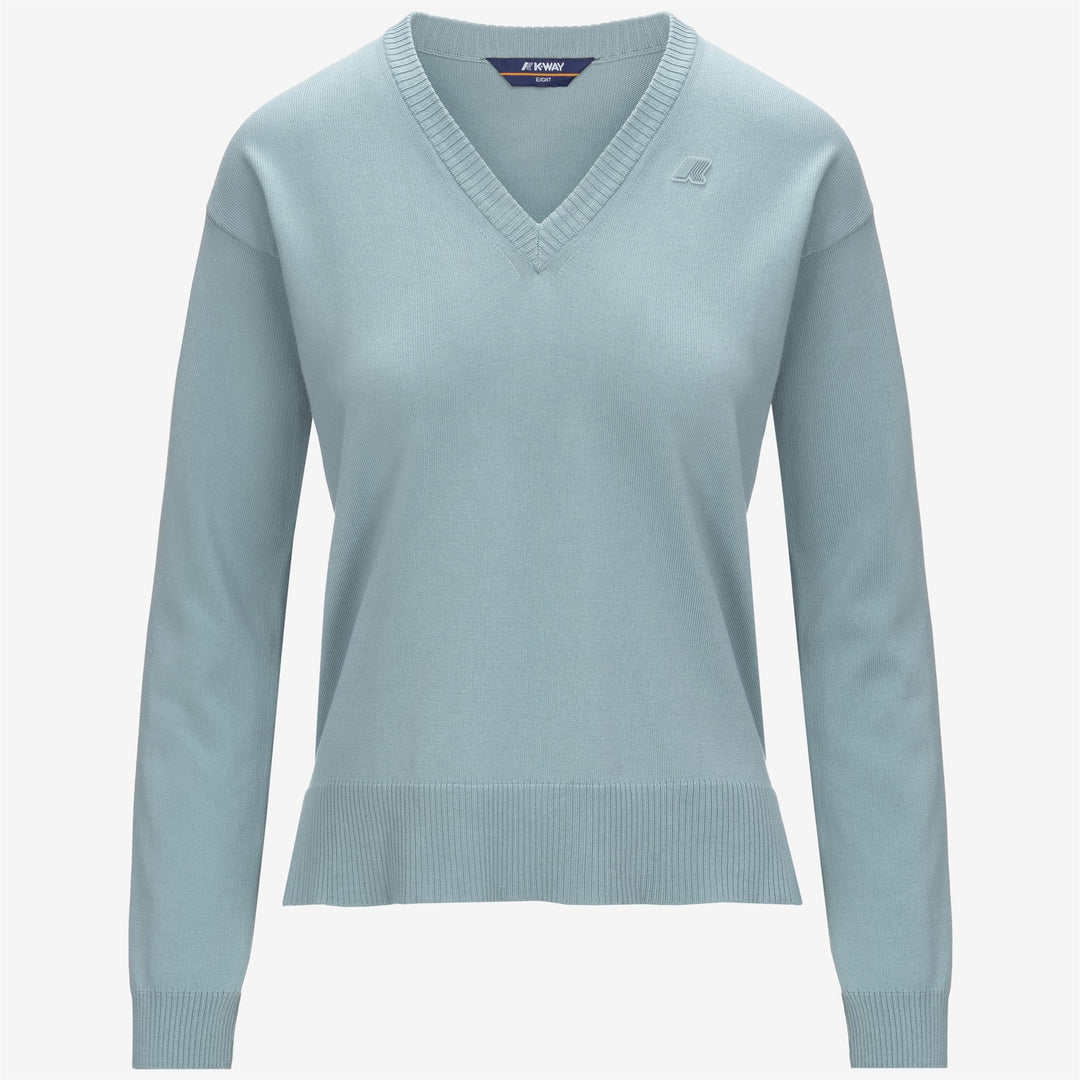 Grey Blue Women's Cotton Crop Sweater with V-Neck Design 01