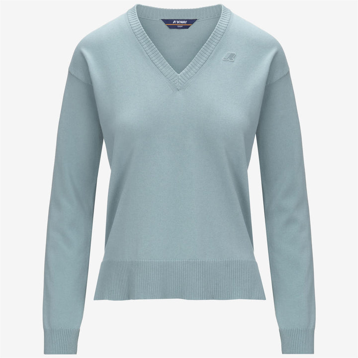 Grey Blue Women's Cotton Crop Sweater with V-Neck Design 1