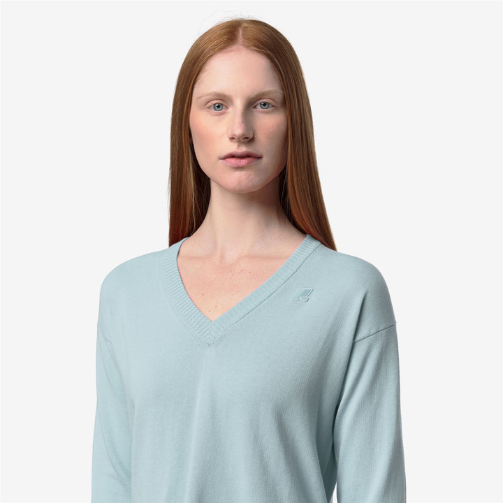 Grey Blue Women's Cotton Crop Sweater with V-Neck Design 2
