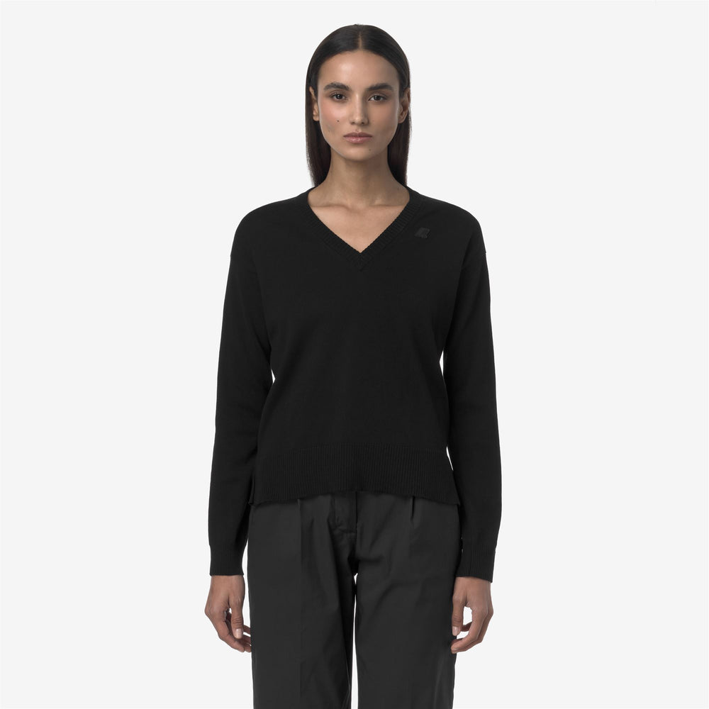 Black Grey Women's Cotton Crop Sweater with V-Neck Design 02