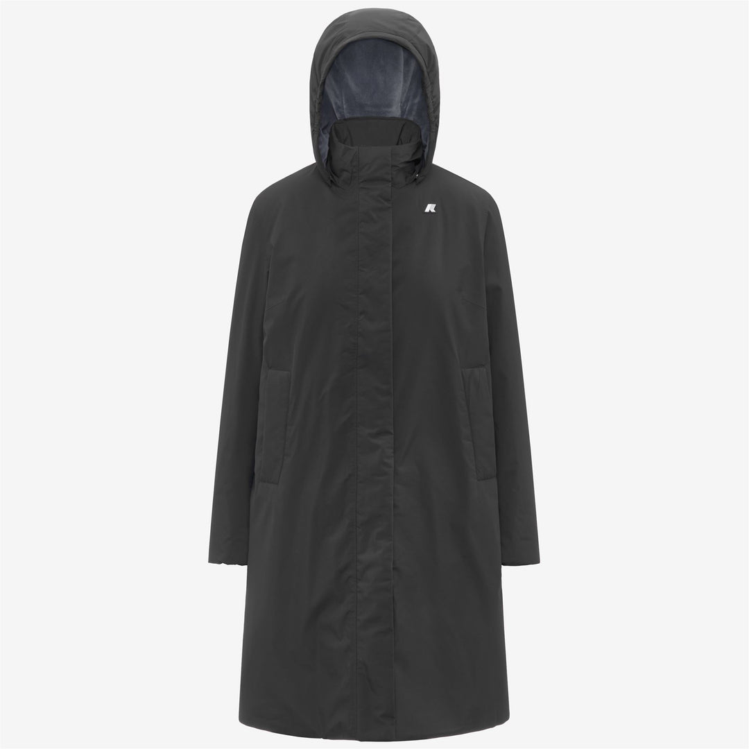 Chaqueta impermeable larga negra para mujer con forro de piel sintética 01