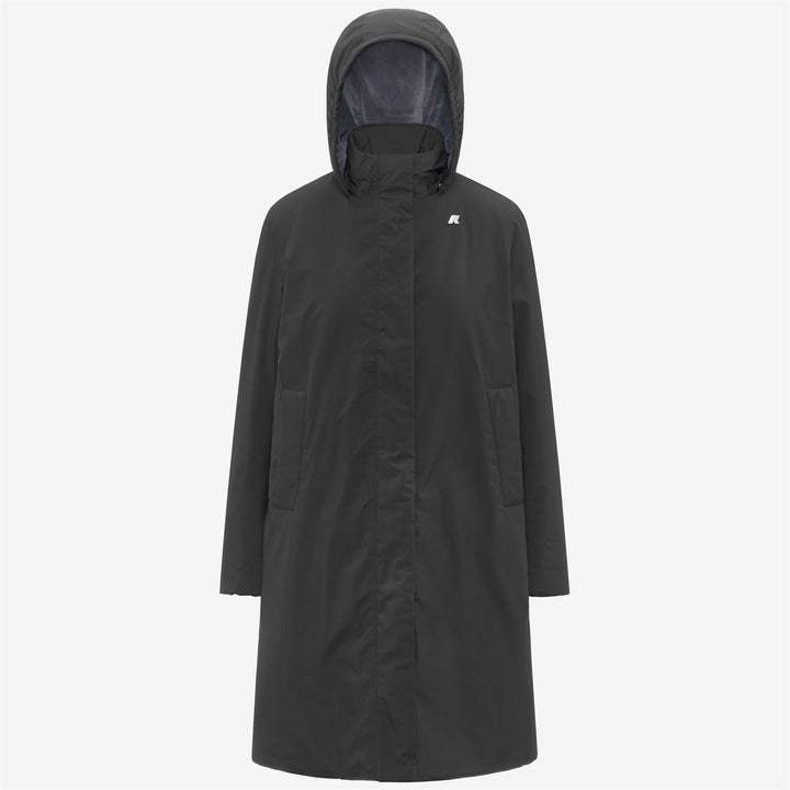 Chaqueta impermeable larga negra para mujer con forro de piel sintética 1