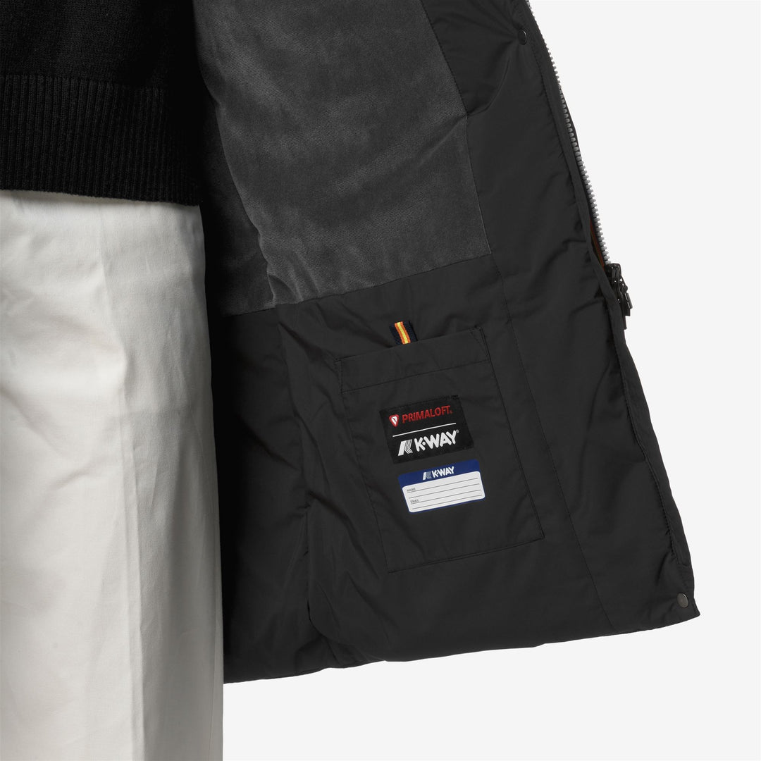 Chaqueta impermeable larga negra para mujer con forro de piel sintética main