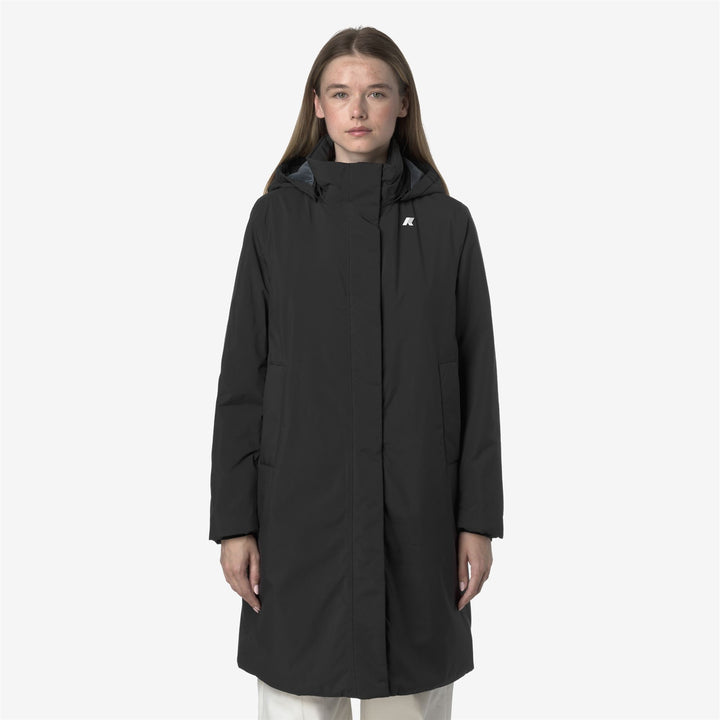 Chaqueta impermeable larga negra para mujer con forro de piel sintética 4