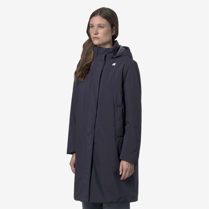 Chaqueta impermeable larga azul para mujer con forro de piel sintética 5