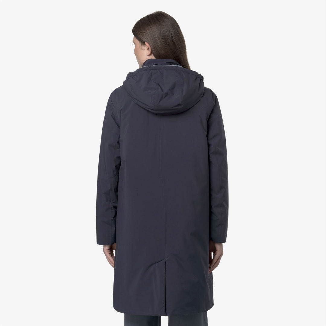 Chaqueta impermeable larga azul para mujer con forro de piel sintética main