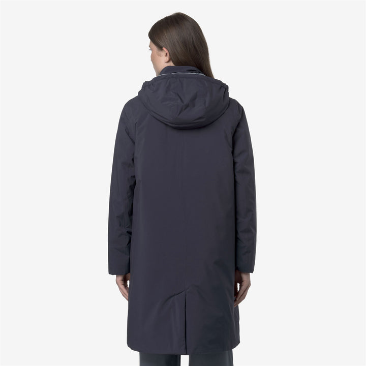 Chaqueta impermeable larga azul para mujer con forro de piel sintética 6