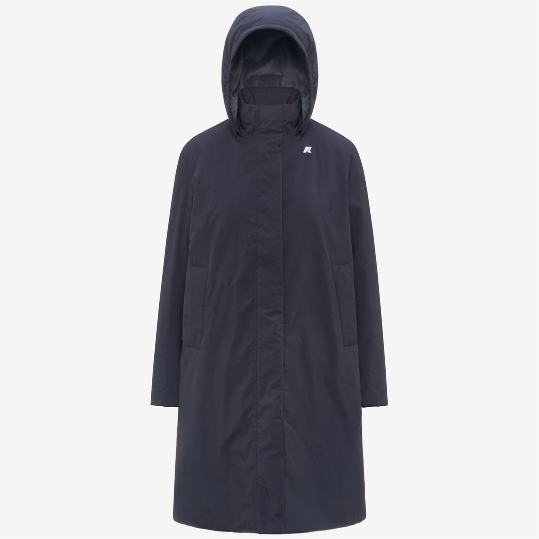 Chaqueta impermeable larga azul para mujer con forro de piel sintética 01