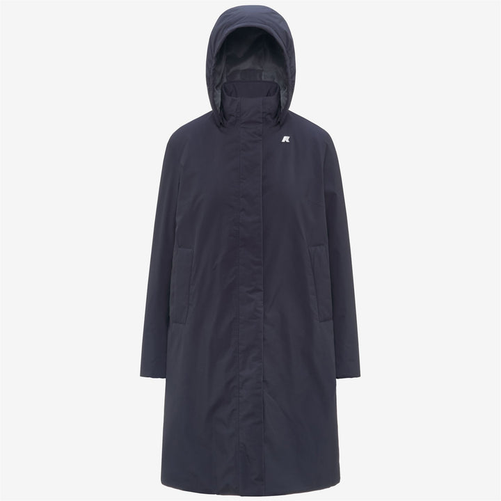 Chaqueta impermeable larga azul para mujer con forro de piel sintética 1