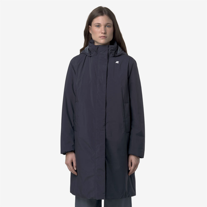 Chaqueta impermeable larga azul para mujer con forro de piel sintética 4