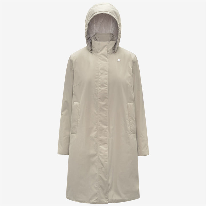 Chaqueta impermeable larga beige para mujer con forro de piel sintética 1
