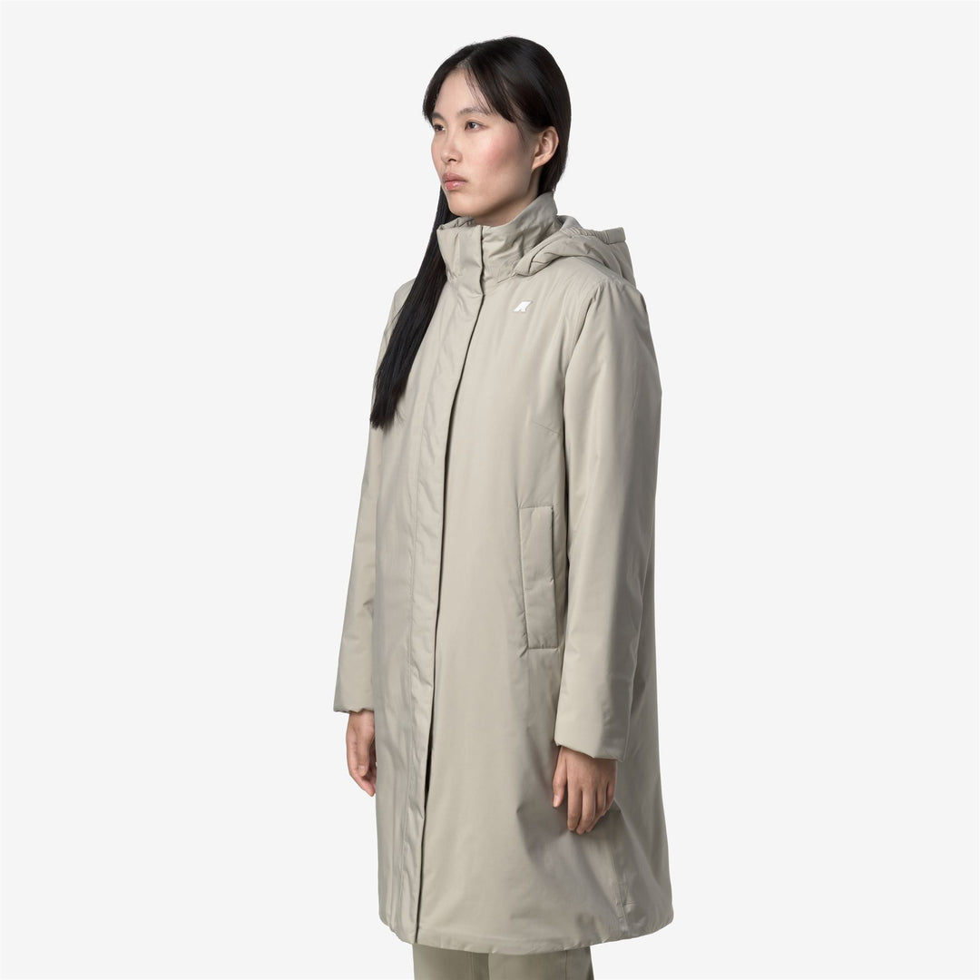Chaqueta impermeable larga beige para mujer con forro de piel sintética main