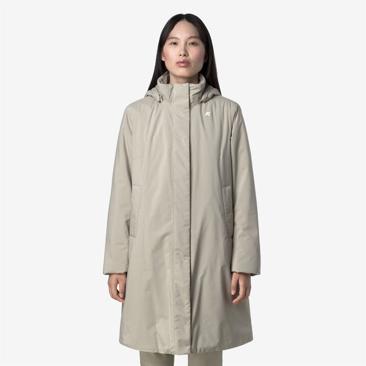 Chaqueta impermeable larga beige para mujer con forro de piel sintética 4