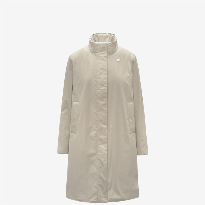 Chaqueta impermeable larga beige para mujer con forro de piel sintética 2