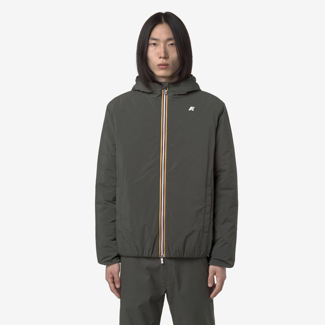 Chaqueta corta impermeable para hombre, color verde y negro, con acolchado Primaloft 01