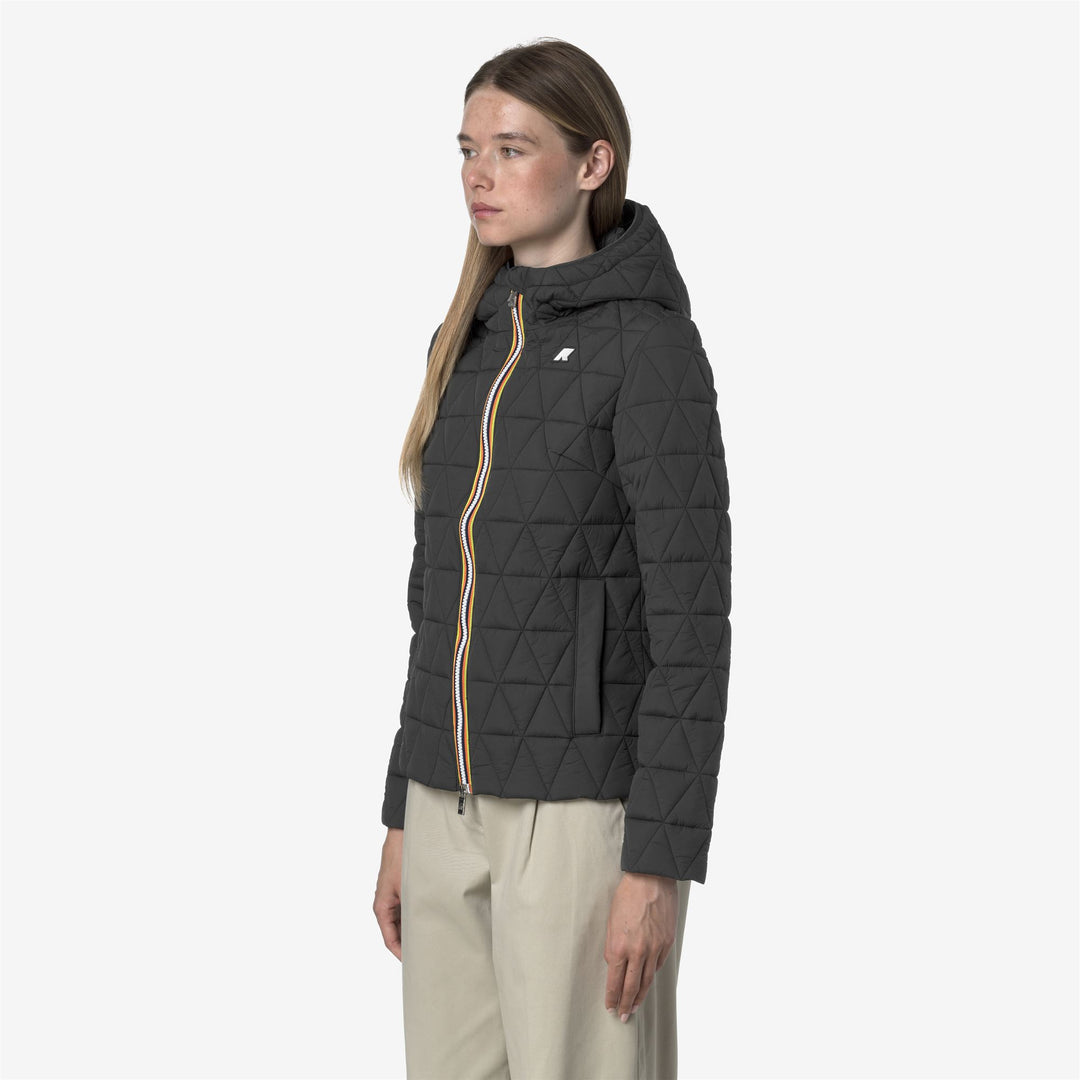 Chaqueta corta acolchada gris para mujer con capucha acolchada main