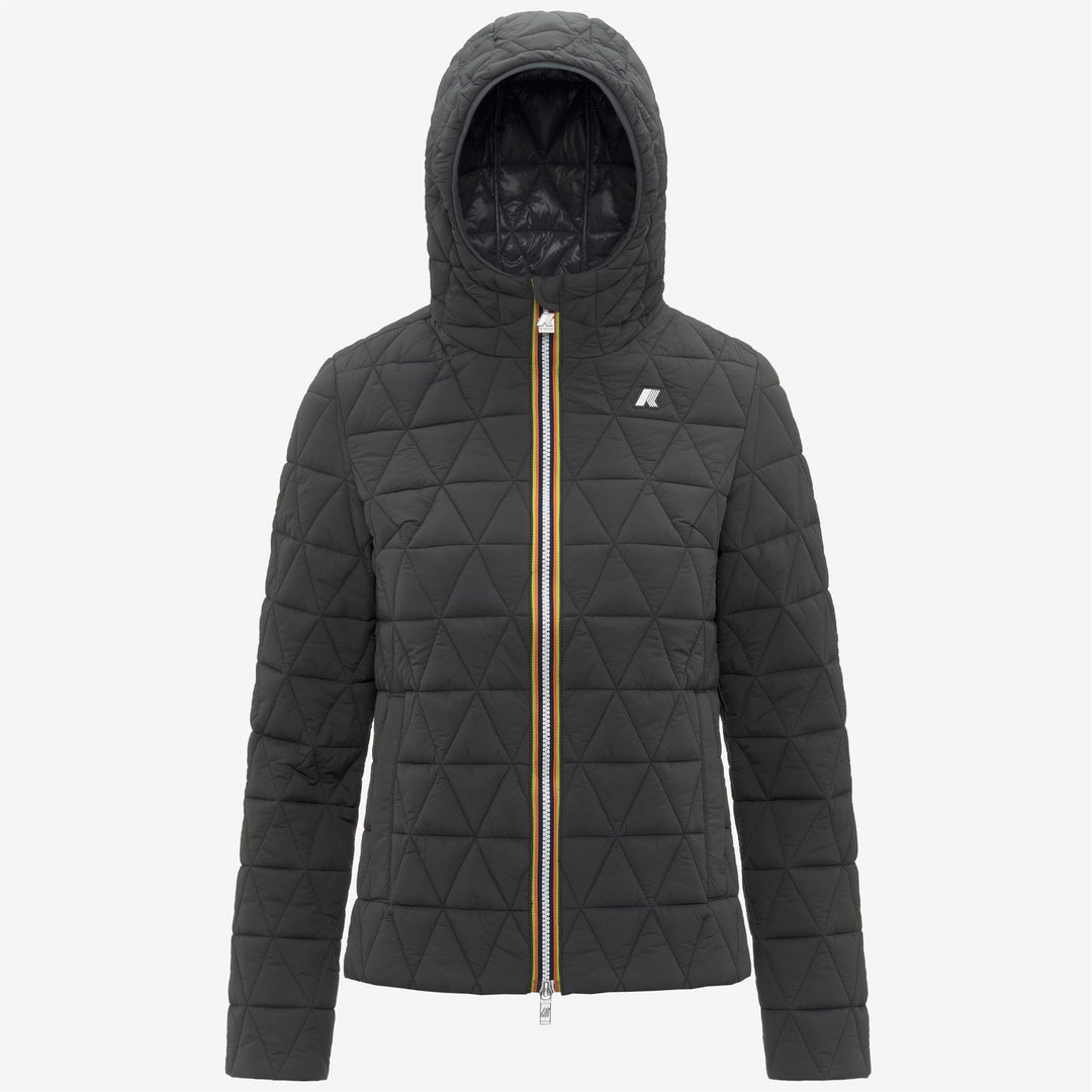 Chaqueta corta acolchada gris para mujer con capucha acolchada 01