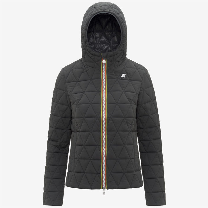 Chaqueta corta acolchada gris para mujer con capucha acolchada 1