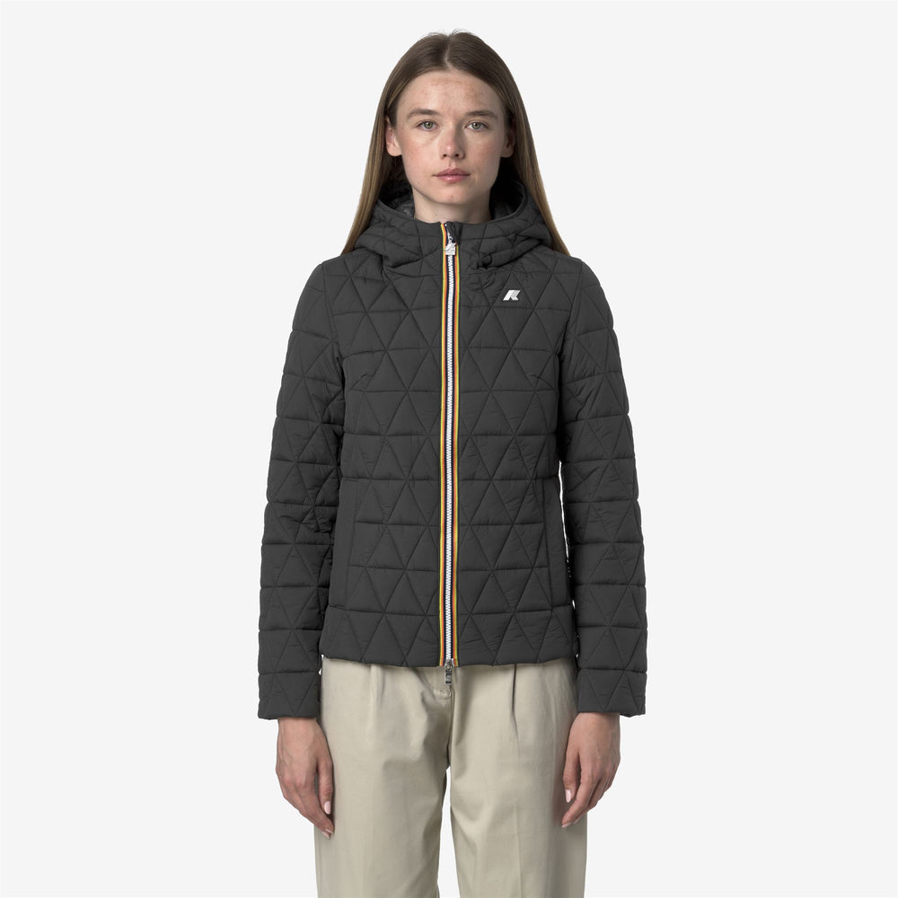 Grey Women's Short Quilted Jacket with Padded Hood 02
