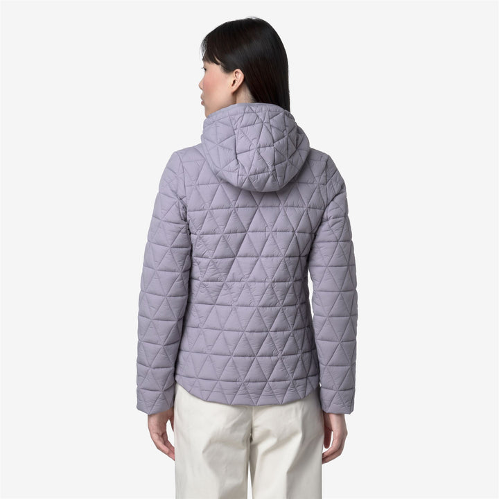 Chaqueta corta acolchada con capucha para mujer en color violeta 5
