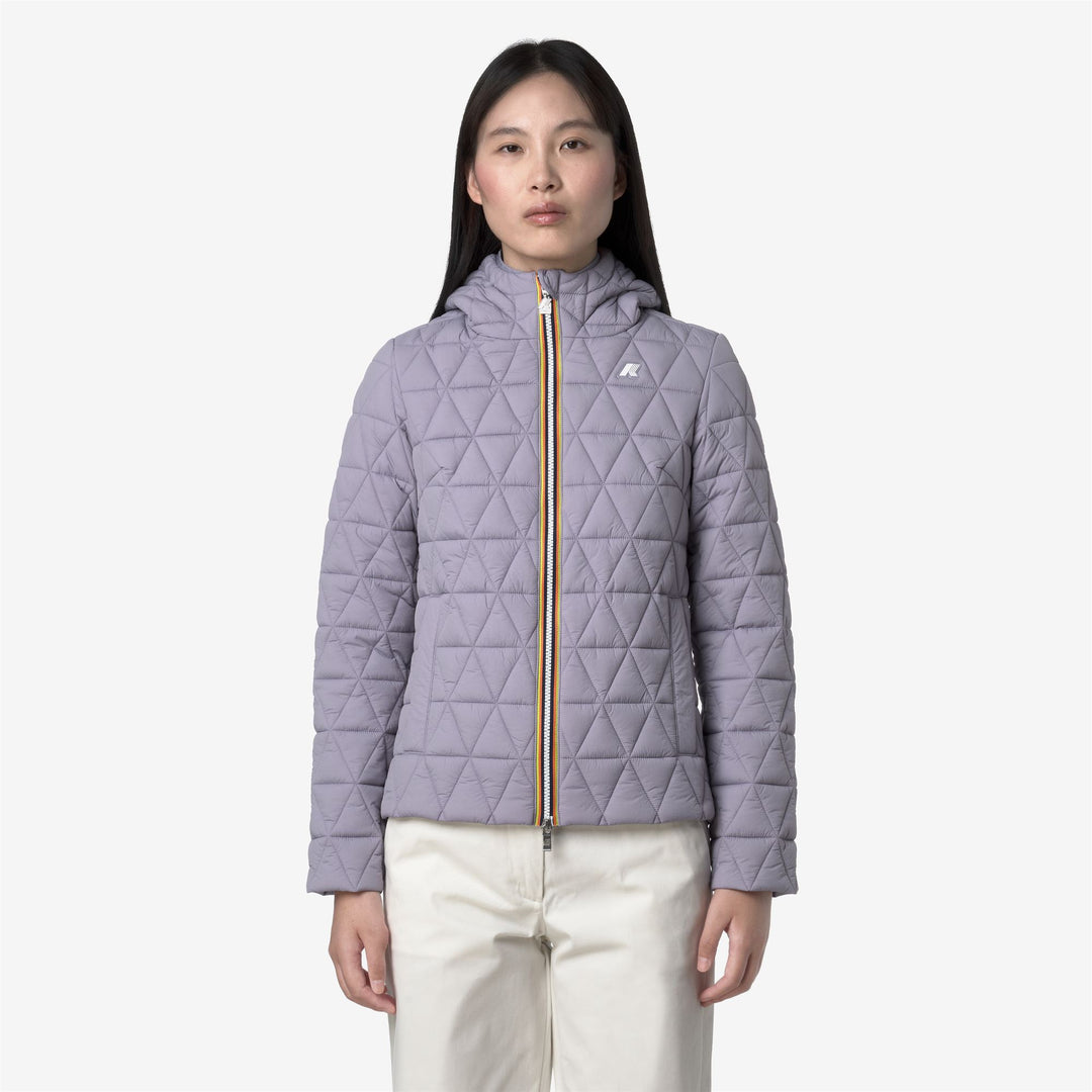 Chaqueta corta acolchada con capucha para mujer en color violeta main