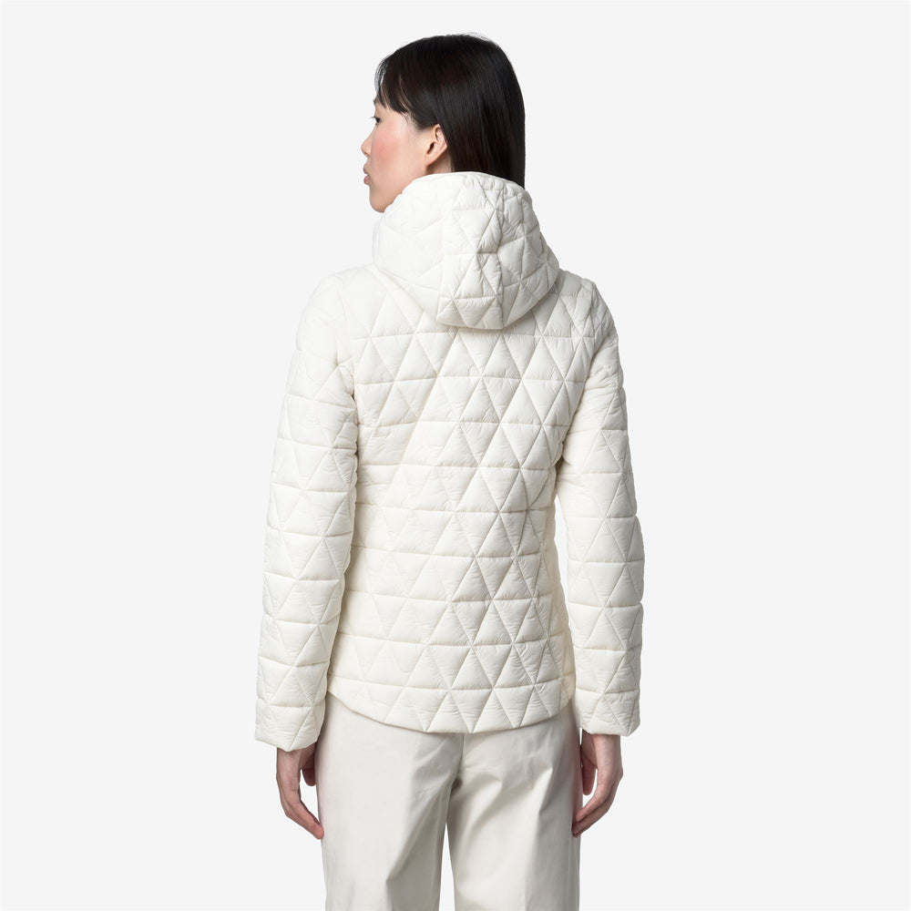 White Women's Short Quilted Jacket with Padded Hood 02
