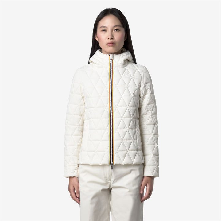 Chaqueta corta acolchada blanca para mujer con capucha acolchada 3