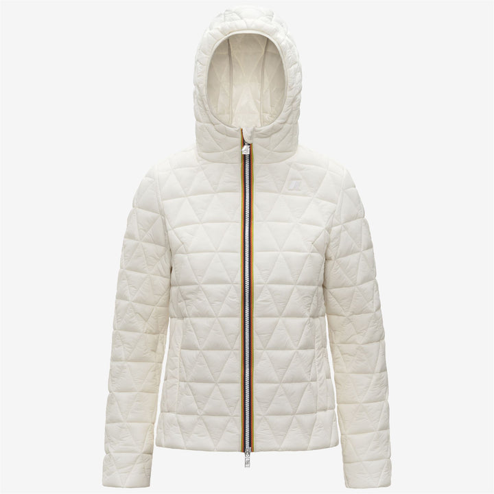 Chaqueta corta acolchada blanca para mujer con capucha acolchada 1